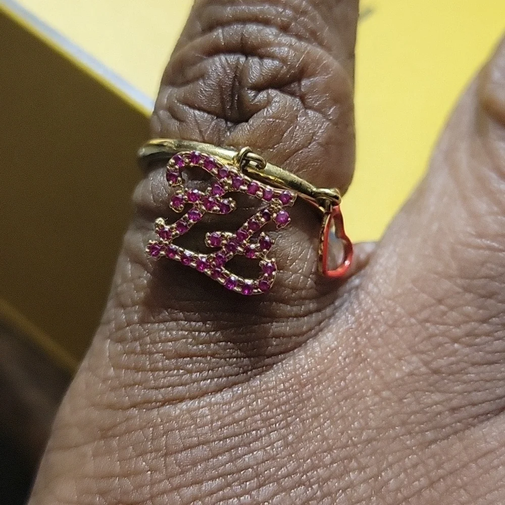 FENDI CRYSTAL & ENAMEL LOGO HEART CHARM RING